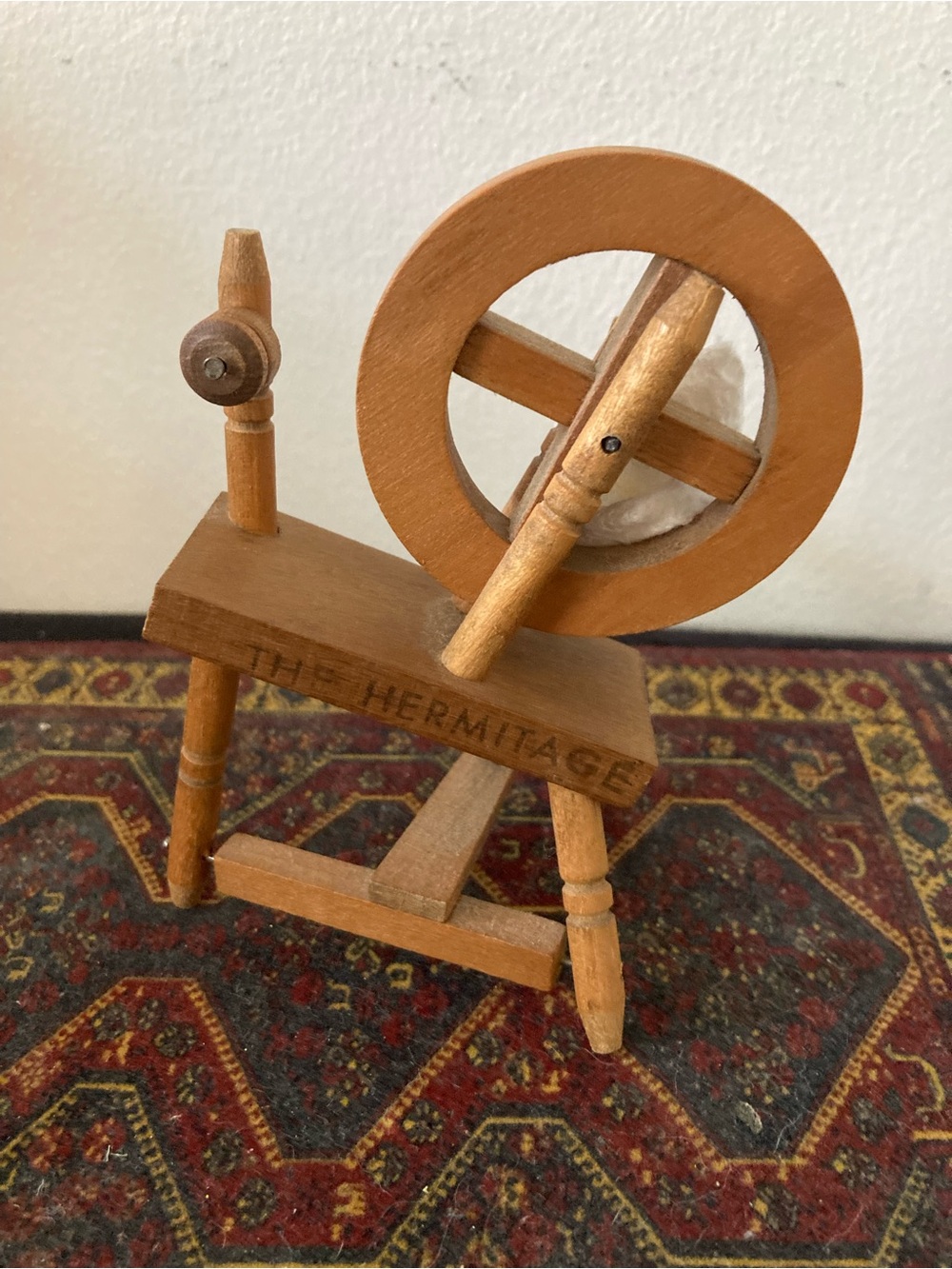 Wooden Spinning Wheel Collectible Miniature Doll House Accent in Light Brown